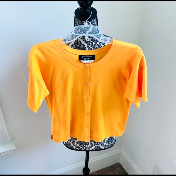 VTG 70s crop pima Cotton short sleeve button front Poppy color crop Top - Picture 1 of 8